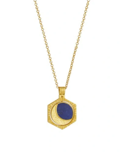 Ottoman Hands Lapis Moon Rotating Pendant Necklace In Gold