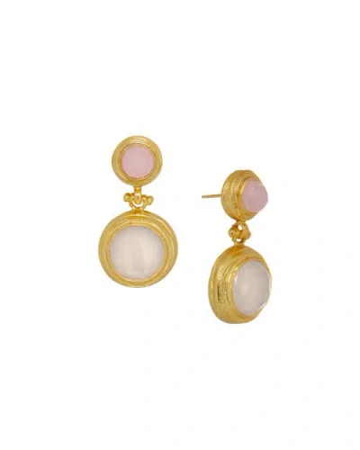 Ottoman Hands Lilis Rose Quartz And White Chalcedony Drop Earring In Gold