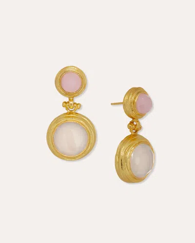 Ottoman Hands Lilis Rose Quartz And White Chalcedony Drop Earrings In Gold