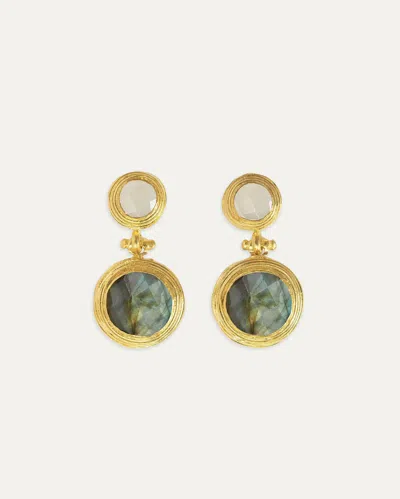 Ottoman Hands Lilis White Chalcedony And Labradorite Drop Earrings In Green