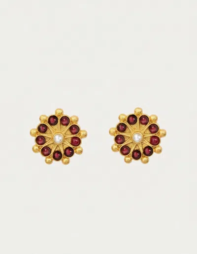 Ottoman Hands Marigold Red Garnet Beaded Stud Earrings In Multi