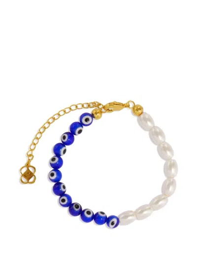 Ottoman Hands Mila Evil Eye And Pearl Beaded Bracelet In Gold