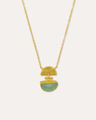 Ottoman Hands Mina Aqua Chalcedony Pendant Necklace In Gold
