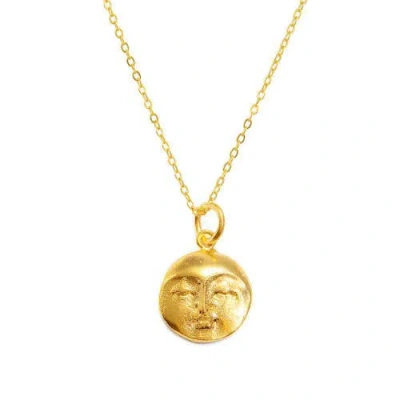 Ottoman Hands Moon Face Pendant Necklace In Gold