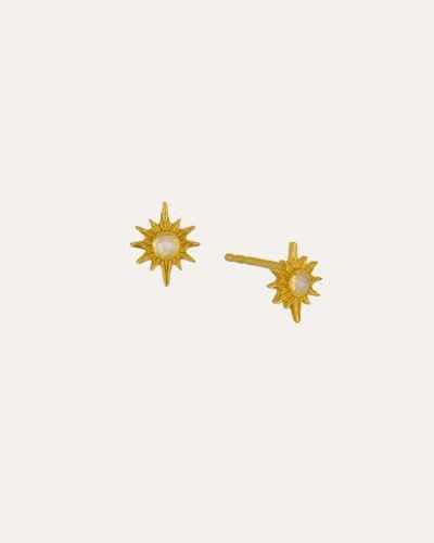 Ottoman Hands Moonstone Star Stud Earrings In Gold