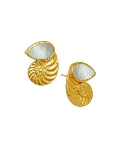 Ottoman Hands Nautilus Seashell Mother Of Pearl Stud Earrings In Gold