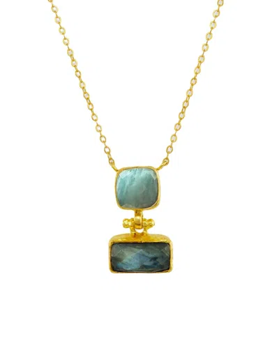 OTTOMAN HANDS NERISSA LABRADORITE AND AQUA CHALCEDONY PENDANT NECKLACE