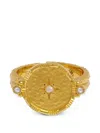 Ottoman Hands Pearl Shield Stacking Ring In Gold