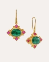 Ottoman Hands Raina Emerald And Pink Crystal Drop Earrings In Gold