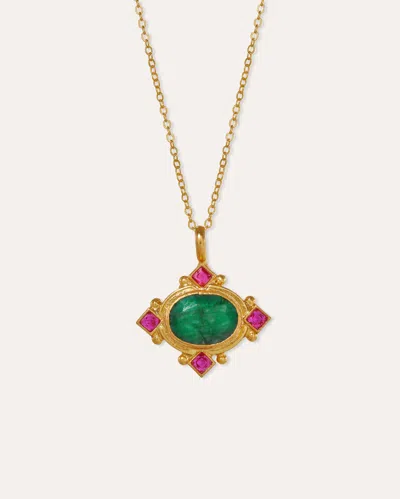 Ottoman Hands Raina Emerald And Pink Crystal Pendant Necklace In Gold