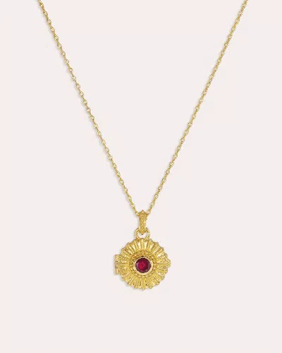Ottoman Hands Ruby Cz Sunburst Locket Pendant Necklace In Multi