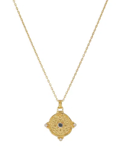 Ottoman Hands Shield Pearl And White Topaz Pendant Necklace In Gold