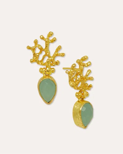 Ottoman Hands Sophia Aqua Chalcedony Coral Stud Earrings In Multi