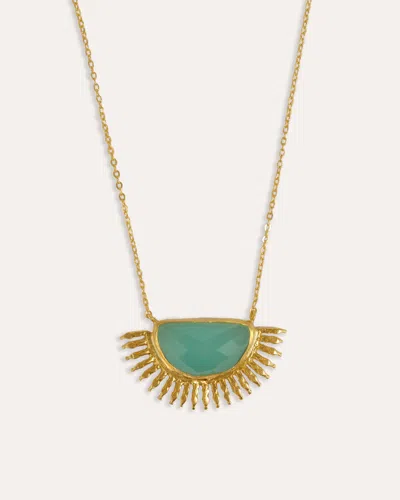 Ottoman Hands Sunrise Aqua Chalcedony Pendant Necklace In Multi