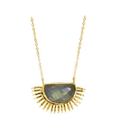 Ottoman Hands Sunrise Labradorite Pendant Necklace In Gold