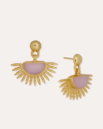 Ottoman Hands Sunrise Rose Quartz Drop Stud Earrings In Multi