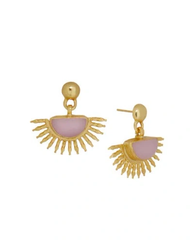 Ottoman Hands Sunrise Rose Quartz Drop Stud Earrings In Gold