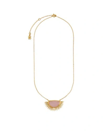 Ottoman Hands Sunrise Rose Quartz Pendant Necklace In Gold
