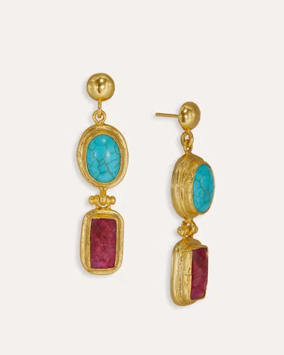 Ottoman Hands Turquoise And Ruby Drop Earrings In Multi