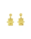 Ottoman Hands Tyche Engraved Drop Stud Earrings In Gold