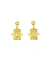 Ottoman Hands Tyche Engraved Drop Stud Earrings In Gold