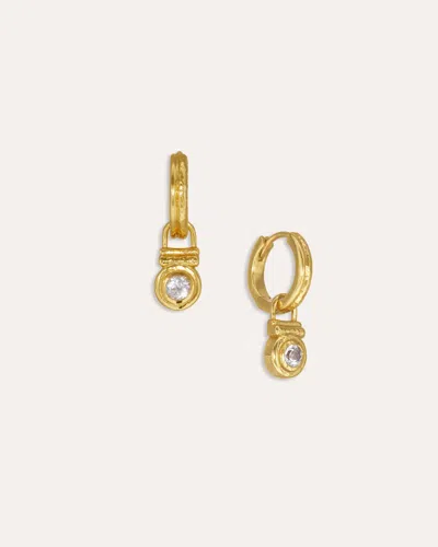 Ottoman Hands White Topaz Drop Huggie Earrings In Gold