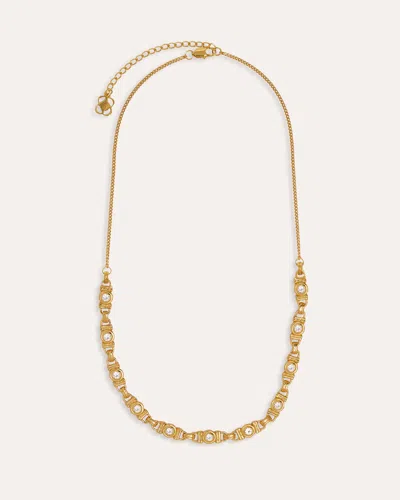 Ottoman Hands White Topaz Tennis Necklace In Gold
