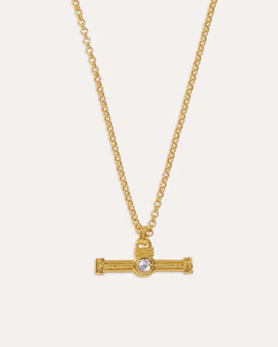 Ottoman Hands White Topaz Tennis T-bar Necklace In Gold