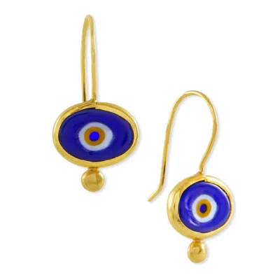 Ottoman Hands Women's Blue Alara Evil Eye Navy Drop Earrings In Gold