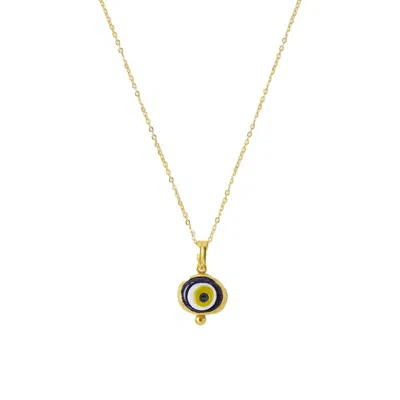 Ottoman Hands Women's Blue / Gold Cornicello Evil Eye Artisan Glass Pendant Necklace