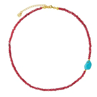 Ottoman Hands Women's Blue / Red Felice Red Jade & Turquoise Beaded Necklace