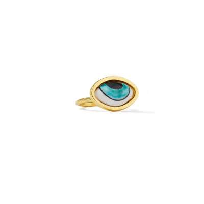 Ottoman Hands Women's Gold / Blue Adira Turquoise Porcelain Evil Eye Ring In Gold/blue