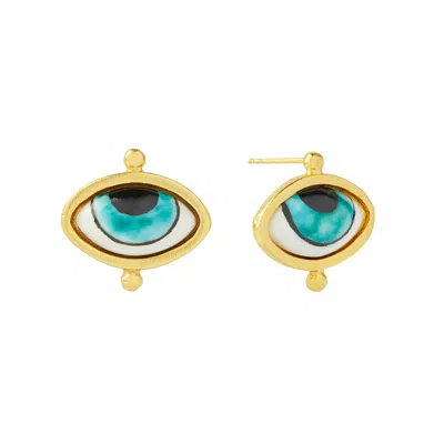 Ottoman Hands Women's Gold / Blue Adira Turquoise Porcelain Evil Eye Stud Earrings