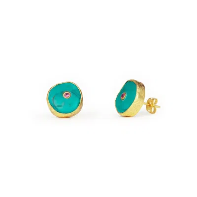 Ottoman Hands Women's Gold / Blue Amalfi Turquoise Stud Earrings