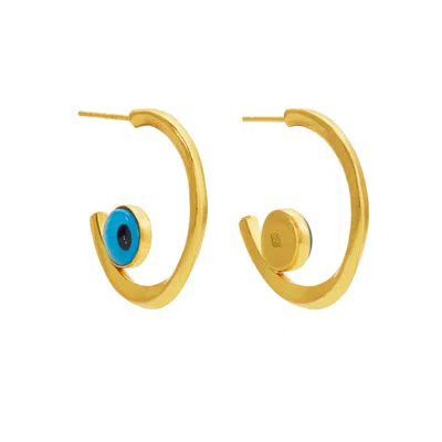 Ottoman Hands Women's Gold / Blue Beau Evil Eye Hoop Earrings