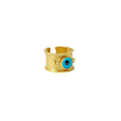 Ottoman Hands Women's Gold / Blue Della Evil Eye Band Ring