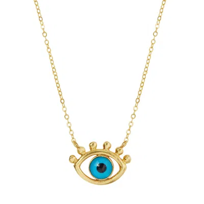 Ottoman Hands Women's Gold / Blue Esana Evil Eye Pendant Necklace