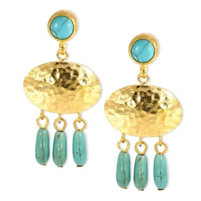 Ottoman Hands Women's Gold / Blue Estelle Turquoise Drop Stud Earrings