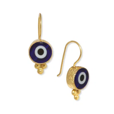 Ottoman Hands Women's Gold / Blue Lina Evil Eye Navy Drop Earrings