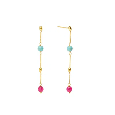 Ottoman Hands Women's Gold / Blue Lyra Multi Colour Drop Chain Earrings