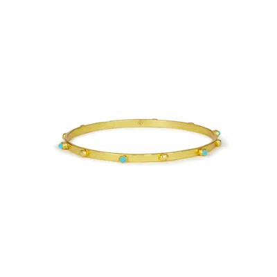 Ottoman Hands Women's Gold / Blue Tanrica Gold Bangle Bracelet With Turquoise Beads
