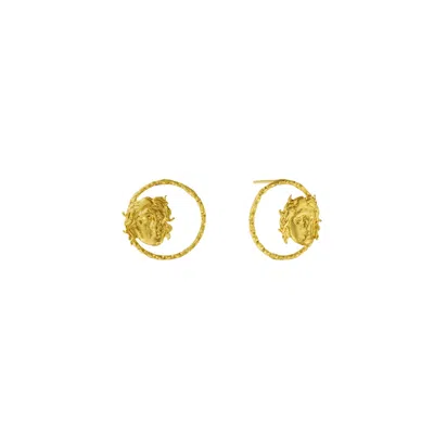 Ottoman Hands Women's Gold Gorgon Medusa Circle Stud Earrings