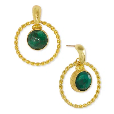 Ottoman Hands Women's Gold / Green Myra Emerald Front Hoop Earrings