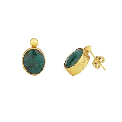Ottoman Hands Women's Gold / Green Siena Emerald Stud Earrings