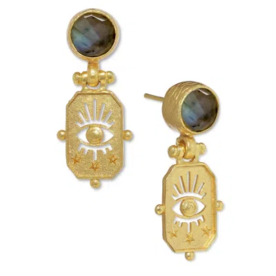 Ottoman Hands Women's Gold / Grey Neri Evil Eye And Labradorite Drop Stud Earrings