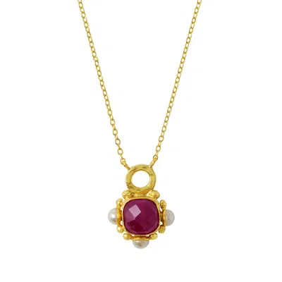 Ottoman Hands Women's Gold / Red Esther Ruby And Pearl Pendant Necklace