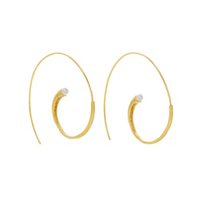 Ottoman Hands Women's Gold / White Avalon Pearl Pull Through Hoop Earrings