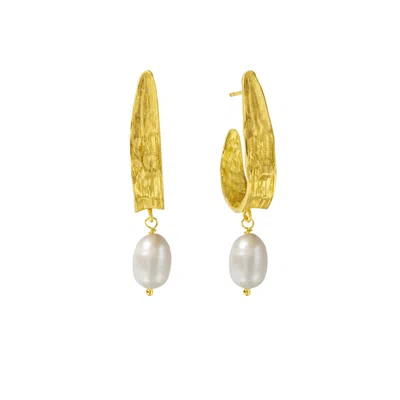 Ottoman Hands Women's Gold / White Judy Pearl Statement Hoop Earrings In Gray