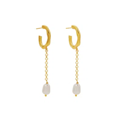 Ottoman Hands Women's Gold / White Karina Pearl Chain Drop Hoop Earrings
