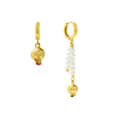 Ottoman Hands Women's Gold / White Marley Pomegranate Huggie Earrings
